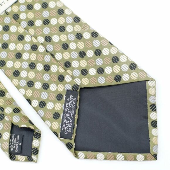 Geoffrey Beene Stain Resistant Green Black Tan Polka Dot Woven Wide‎ Silk Tie - Picture 6 of 7